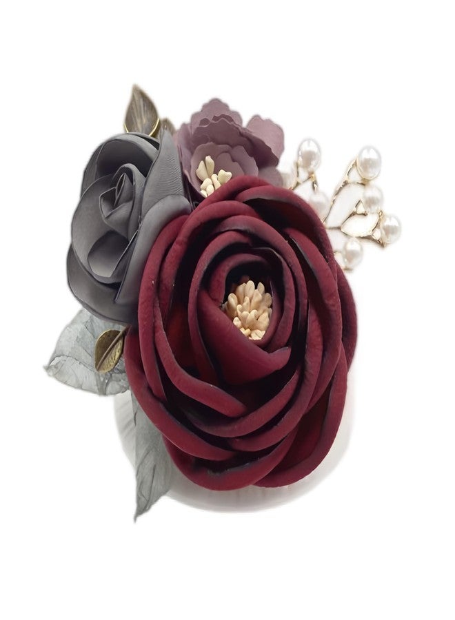 Joynaamn Rose Brooch for Women, Elegant Flower Pins Collar Lapel Fabric for Suit Dress Blouse Party Costume Wedding Bridal Bouquet Mother's Day Gift (Burgundy) - Image 1